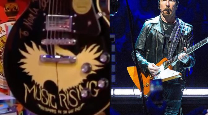 Watch The Edge play rock ‘n’ roll Santa and gift a 10-year-old superfan a guitar