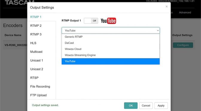 Tascam Video Streamers Can Now Transfer Three RTMP Streams Simultaneously